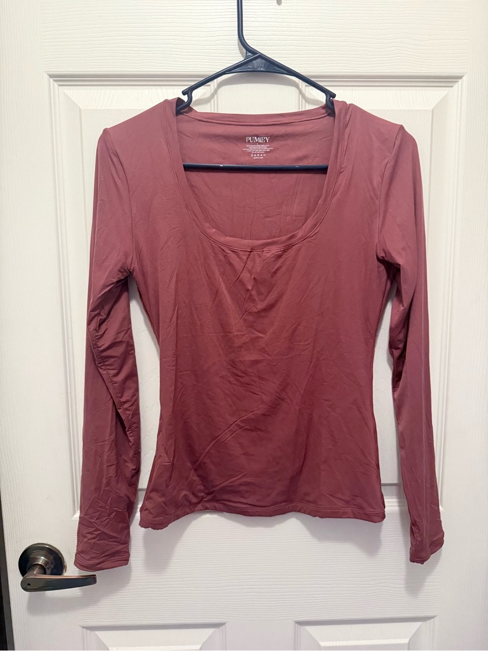 Plum/Washed Rose Scoop Neck Long-Sleeve Top - Pumiey